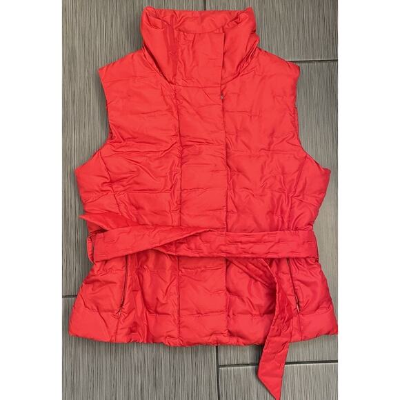 Talbots Womens Red Goose Down Blend Belted Vest Quilted Size Petite Medium - Picture 1 of 6
